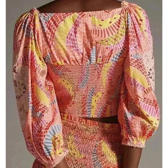 Farm Rio Anthropologie Embroidered Tropical Blouse Bananas L Long Sleeve Shirt - Picture 2 of 9